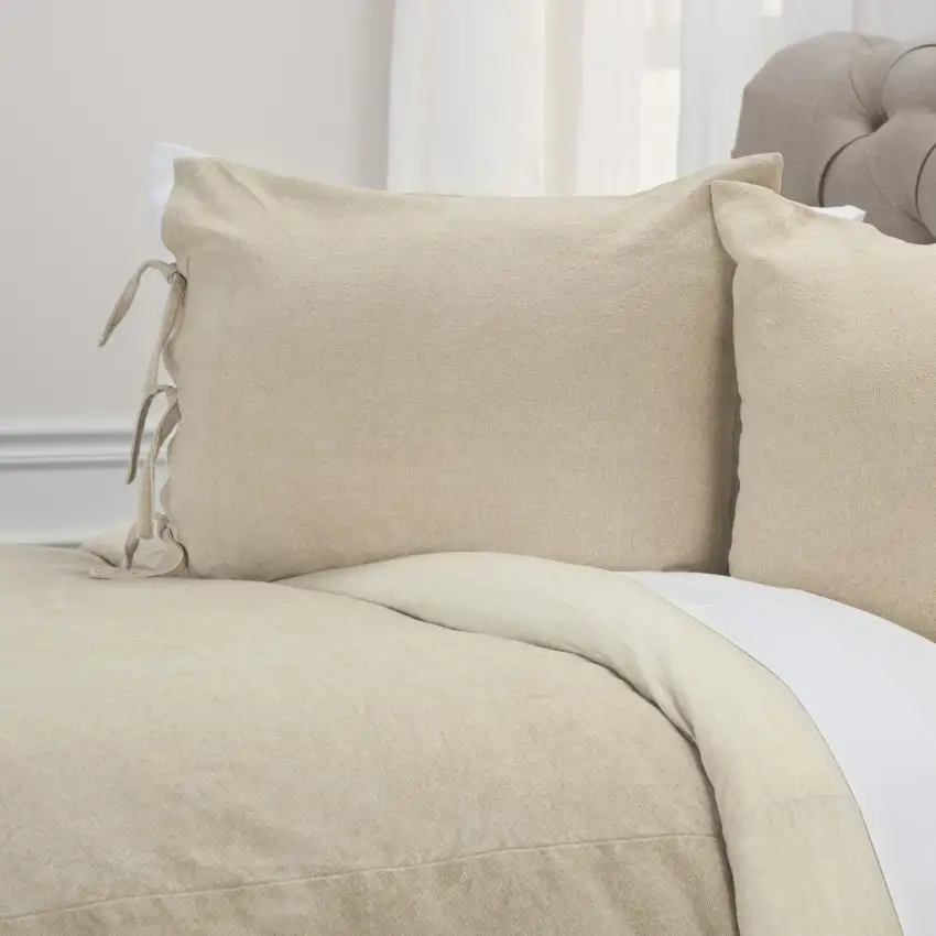 Natural Queen Cotton Washable Polyester Duvet Cover Set With Two Shams Photo 9