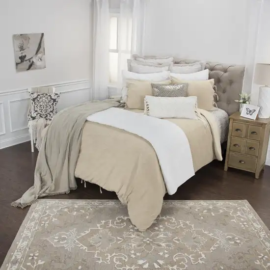 Natural Queen Cotton Washable Polyester Duvet Cover Set With Two Shams Photo 8