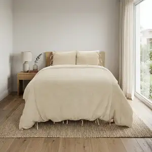 Photo of Natural Queen Cotton Washable Polyester Duvet Cover Set With Two Shams