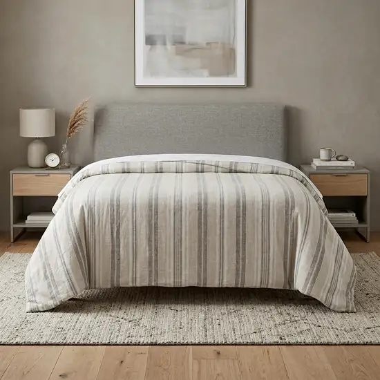 Natural Queen Linen Washable Polyester Duvet Cover Photo 1