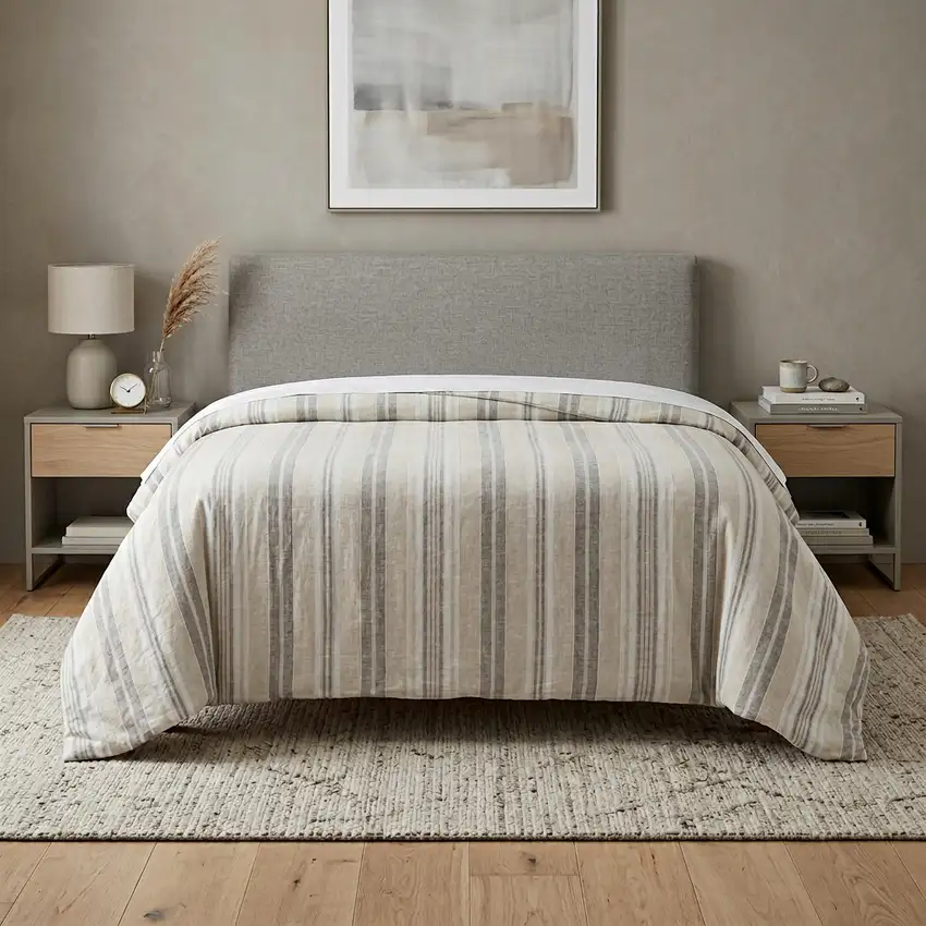 Natural Queen Linen Washable Polyester Duvet Cover Photo 1