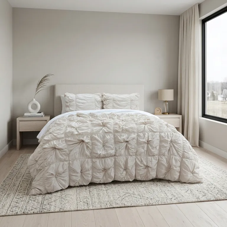 Natural Twin Cotton Blend Washable Polyester Down Alternative Comforter Set With Two Shams Photo 1