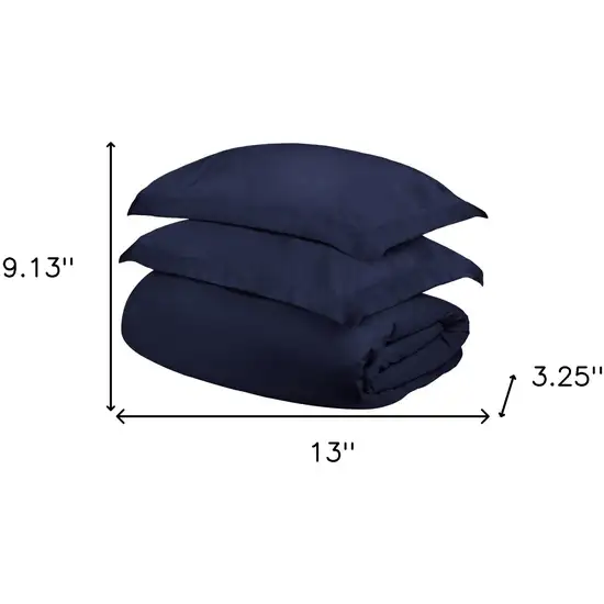 Navy Blue  Cotton Blend 400 Thread Count Washable Duvet Cover Set Photo 4