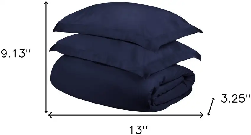 Navy Blue  Cotton Blend 400 Thread Count Washable Duvet Cover Set Photo 4