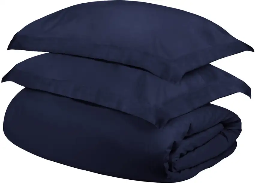 Navy Blue  Cotton Blend 400 Thread Count Washable Duvet Cover Set Photo 1