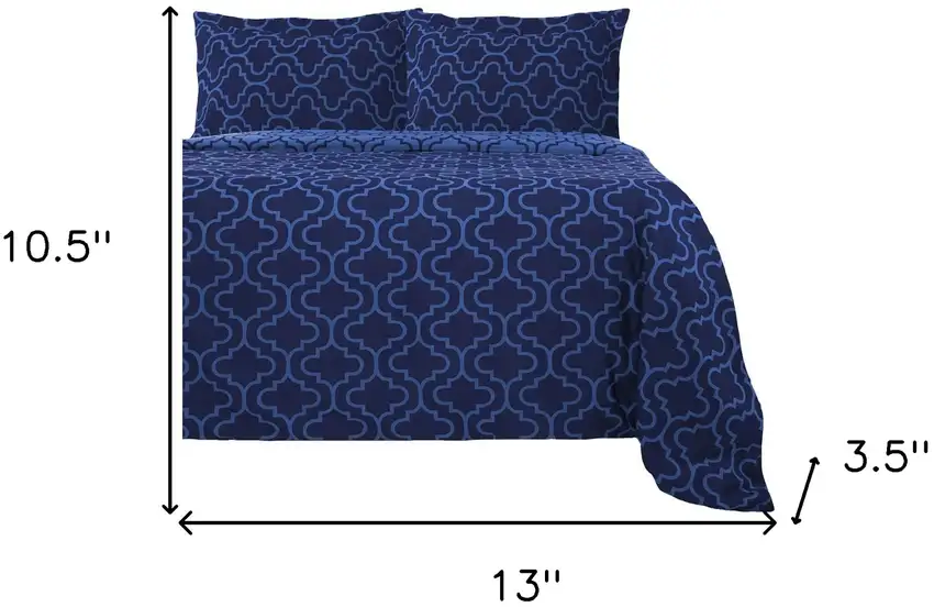 Navy Blue  Cotton Blend Thread Count Washable Duvet Cover Set Photo 5