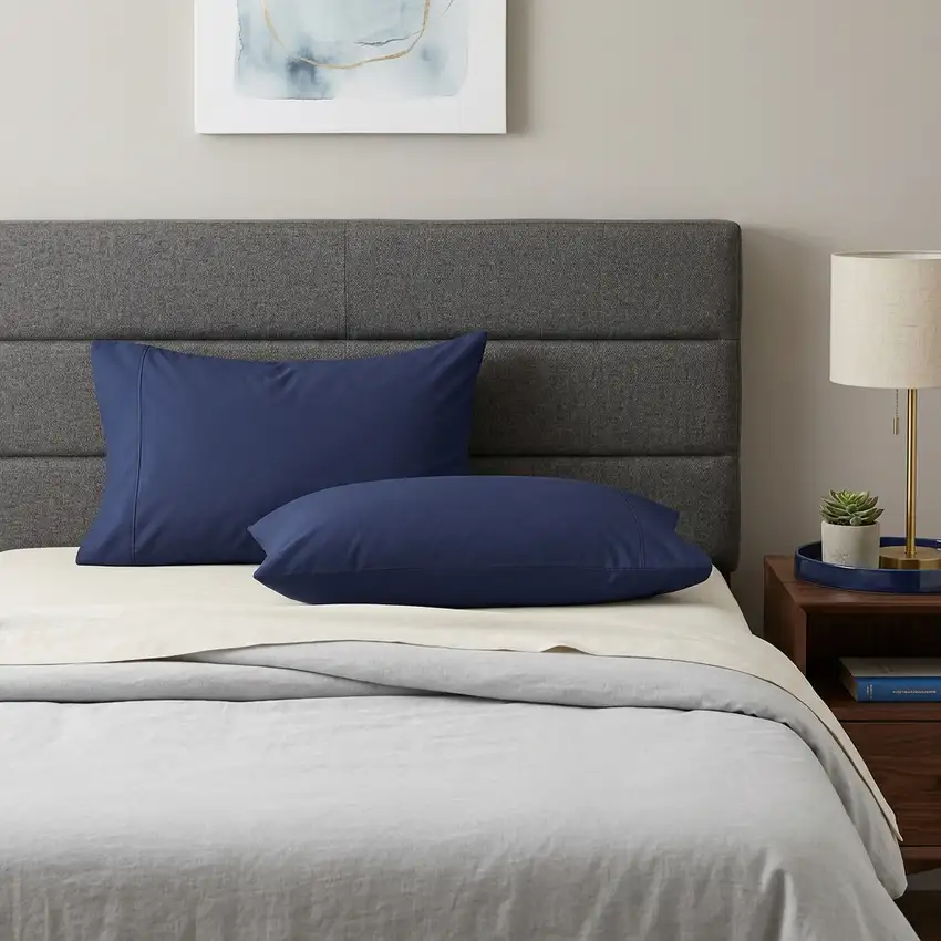 Navy Blue Cotton King Pillowcases Photo 1