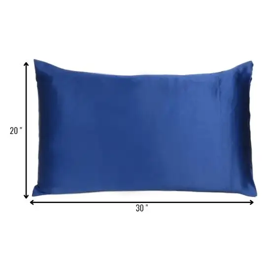 Navy Blue Dreamy Set Of 2 Silky Satin Queen Pillowcases Photo 8
