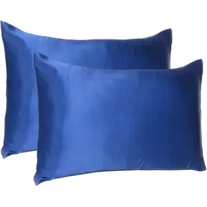 Photo of Navy Blue Dreamy Set Of 2 Silky Satin Queen Pillowcases