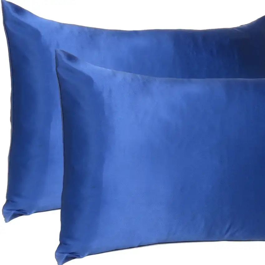 Navy Blue Dreamy Set Of 2 Silky Satin Queen Pillowcases Photo 7