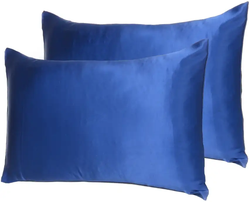 Navy Blue Dreamy Set Of 2 Silky Satin Standard Pillowcases Photo 7