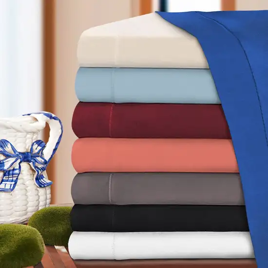 Navy Blue King Cotton Blend Washable Duvet Cover Set With Two Shams Photo 5