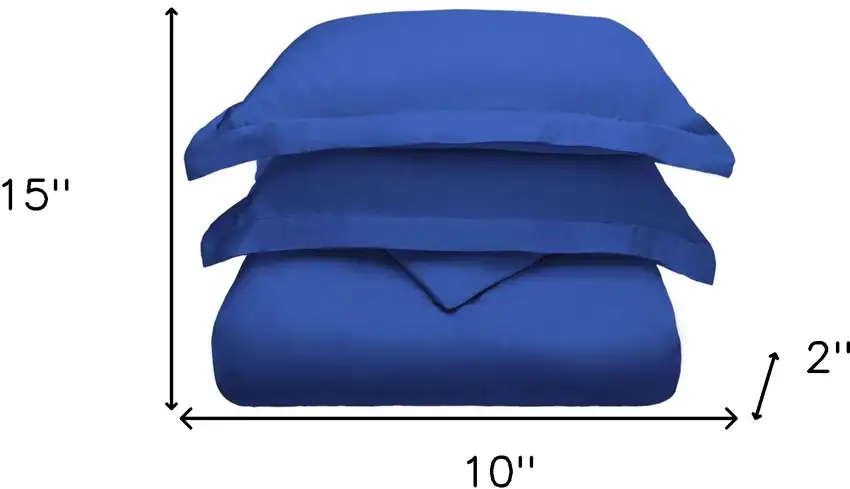 Navy Blue King Cotton Blend Washable Duvet Cover Set With Two Shams Photo 5