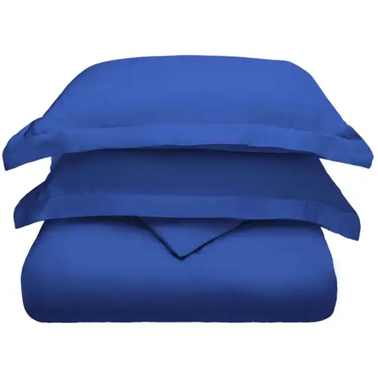 Navy Blue King Cotton Blend Washable Duvet Cover Set With Two Shams Photo 1