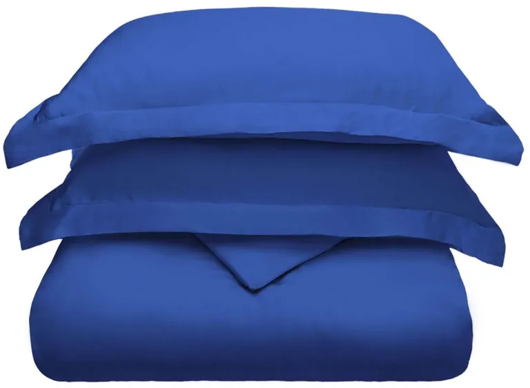 Navy Blue King Cotton Blend Washable Duvet Cover Set With Two Shams Photo 1