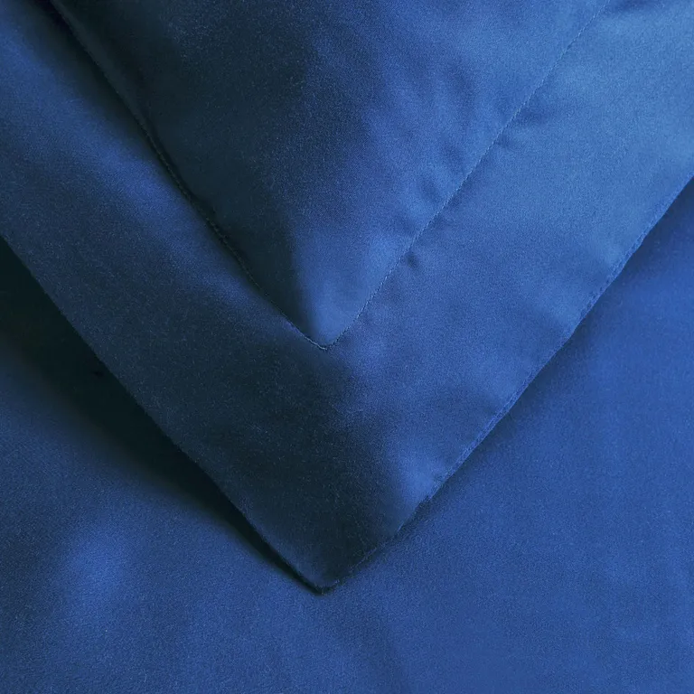 Navy Blue King Cotton Blend Washable Duvet Cover Set With Two Shams Photo 4