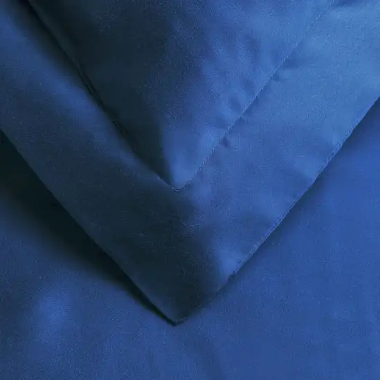 Navy Blue King Cotton Blend Washable Duvet Cover Set With Two Shams Photo 4