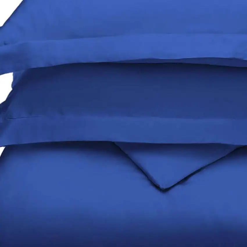 Navy Blue King Cotton Blend Washable Duvet Cover Set With Two Shams Photo 2