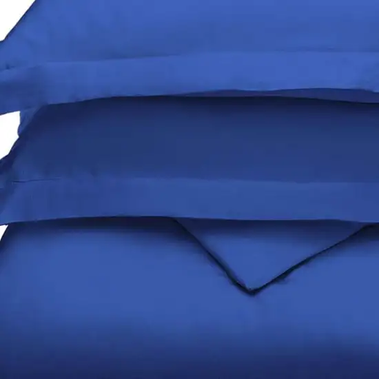 Navy Blue King Cotton Blend Washable Duvet Cover Set With Two Shams Photo 2