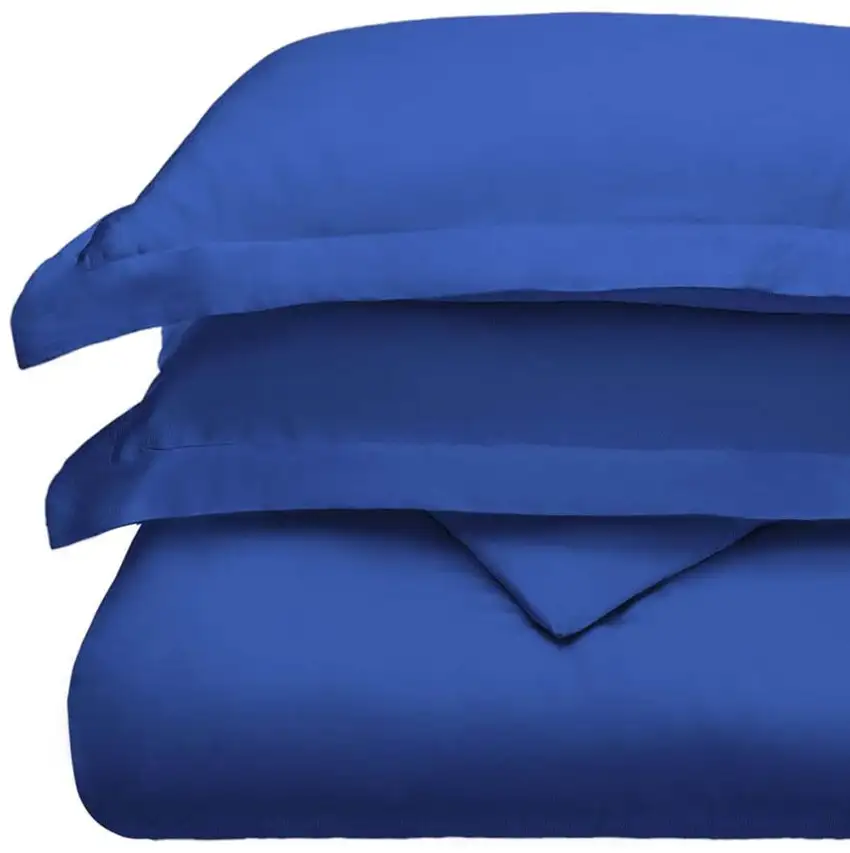 Navy Blue King Cotton Blend Washable Duvet Cover Set With Two Shams Photo 3