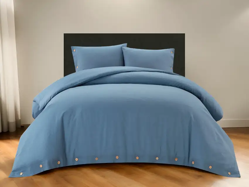 Navy Blue King 100% Cotton 140 Thread Count Washable Duvet Cover Set Photo 1