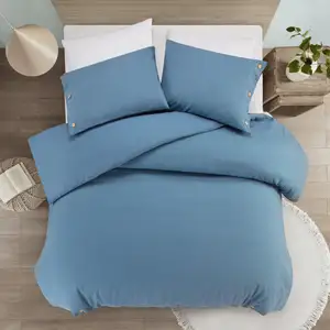 Photo of Navy Blue King 100% Cotton 140 Thread Count Washable Duvet Cover Set