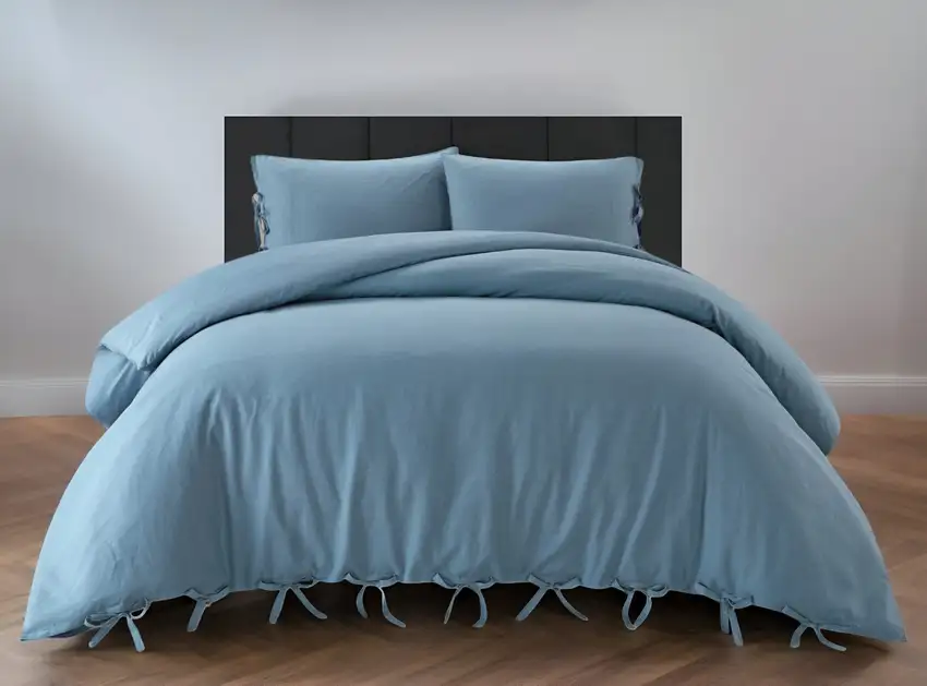 Navy Blue King Linen 220 Thread Count Washable Duvet Cover Set Photo 1