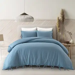 Photo of Navy Blue King Linen 220 Thread Count Washable Duvet Cover Set