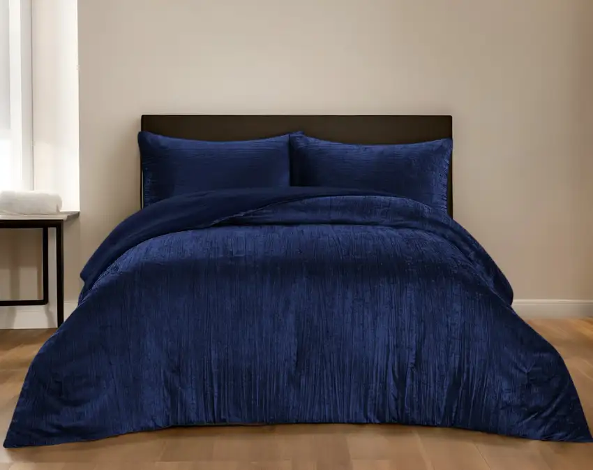 Navy Blue King Polyester 180 Thread Count Washable Down Comforter Set Photo 2