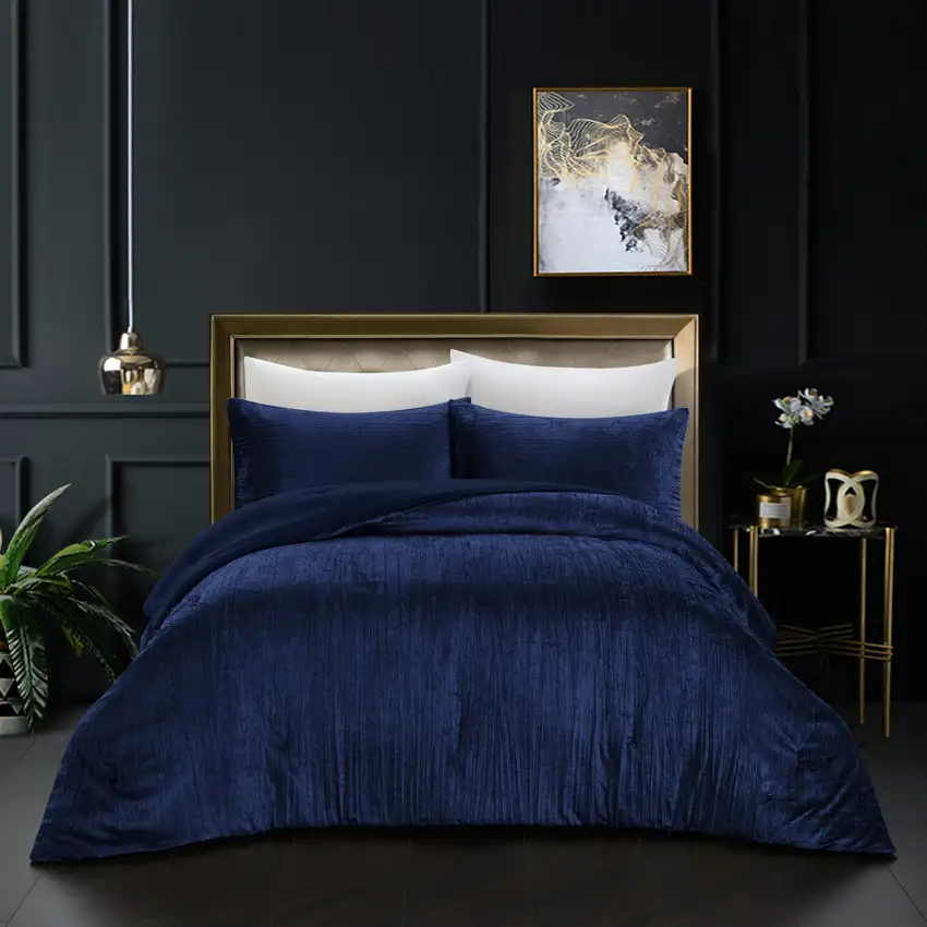 Navy Blue King Polyester 180 Thread Count Washable Down Comforter Set Photo 6