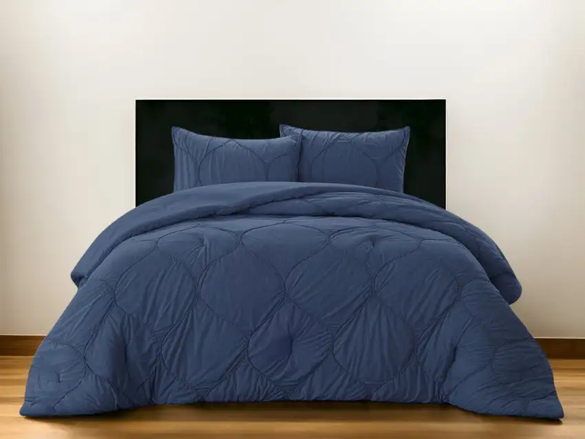 Navy Blue King Polyester 180 Thread Count Washable Down Comforter Set Photo 1