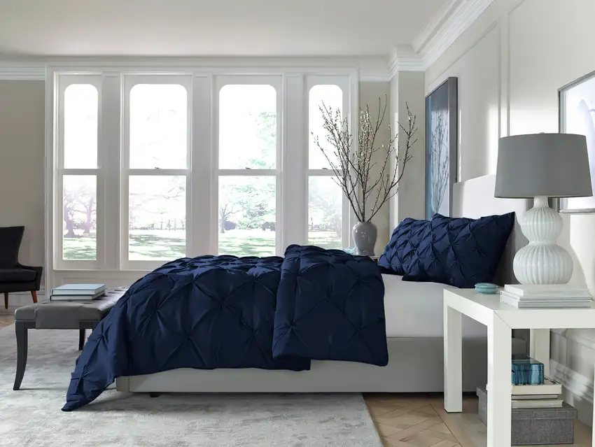 Navy Blue  Microfiber 110 Thread Count Washable Down Alternative Comforter Photo 6