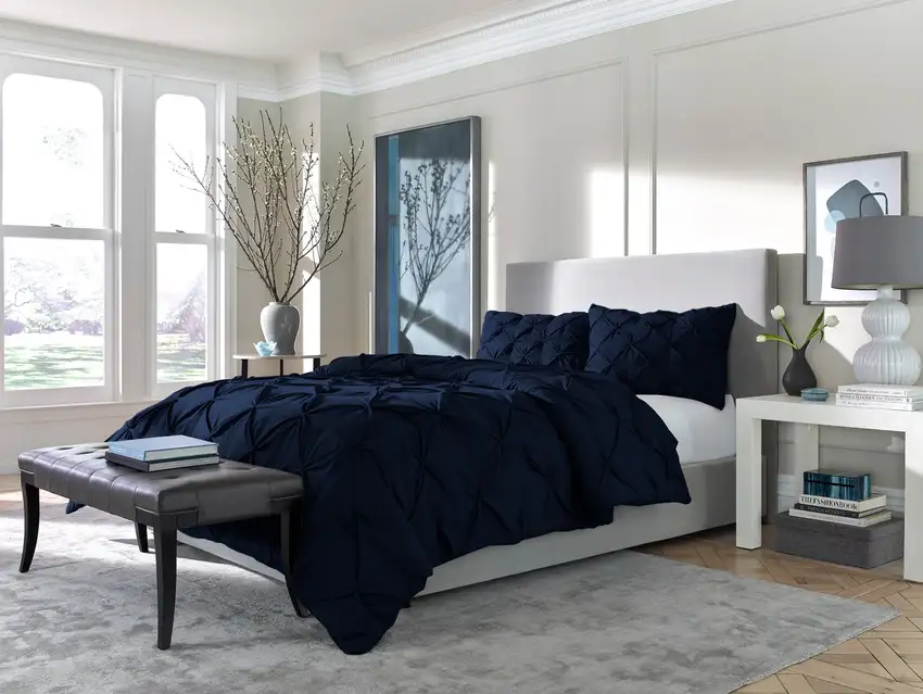 Navy Blue  Microfiber 110 Thread Count Washable Down Alternative Comforter Photo 5