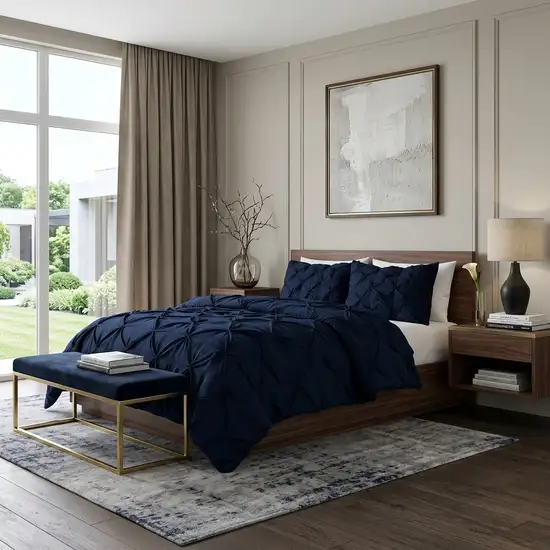 Navy Blue King Microfiber Washable Microfiber Down Alternative Comforter Photo 1