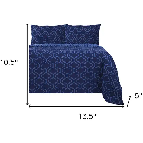 Navy Blue Queen Cotton Blend Thread Count Washable Duvet Cover Set Photo 5