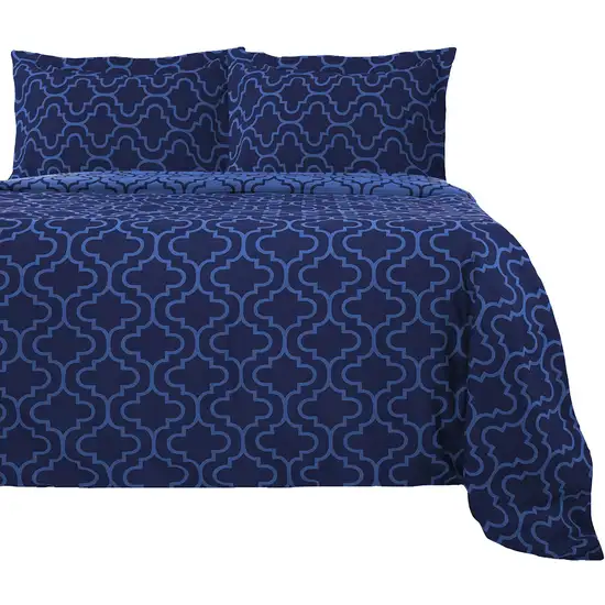 Navy Blue Queen Cotton Blend Thread Count Washable Duvet Cover Set Photo 1
