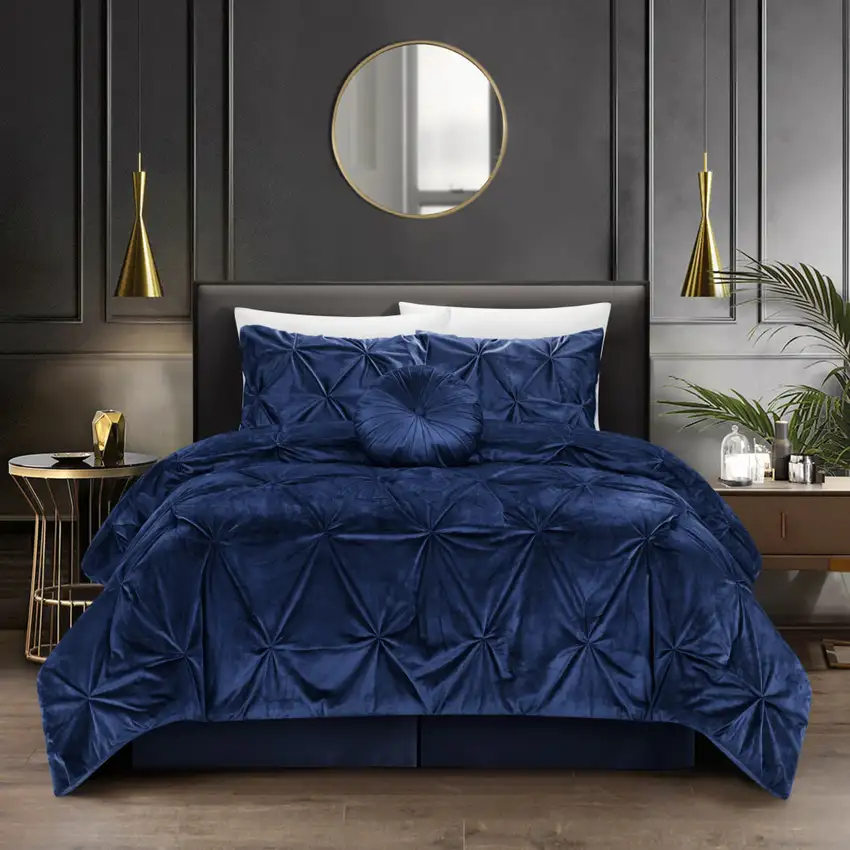Navy Blue Queen PolYester 130 Thread Count Washable Down Comforter Set Photo 7