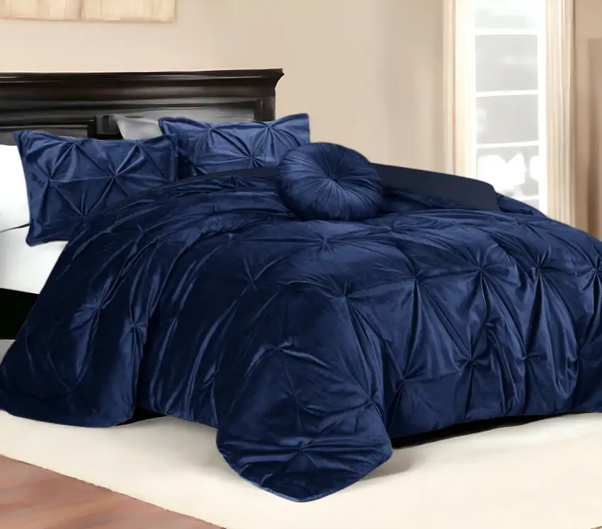 Navy Blue Queen Polyester 130 Thread Count Washable Down Comforter Set Photo 1