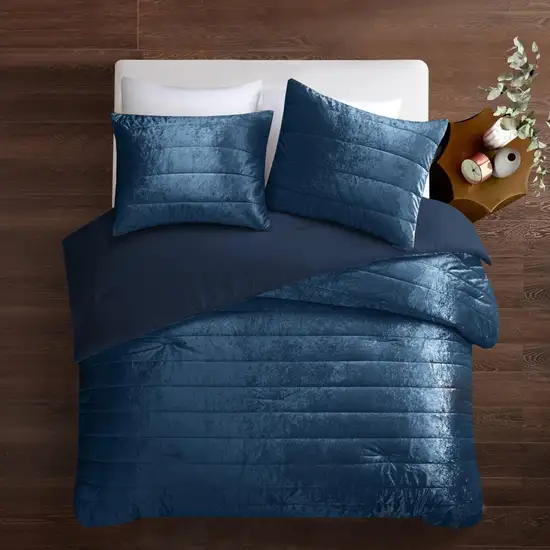 Navy Blue Queen Polyester 180 Thread Count Washable Down Comforter Set Photo 4