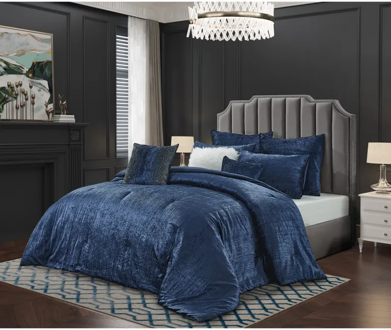 Navy Blue Queen Polyester 180 Thread Count Washable Down Comforter Set Photo 5