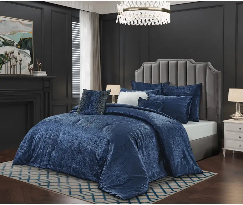 Navy Blue Queen Polyester 180 Thread Count Washable Down Comforter Set Photo 5