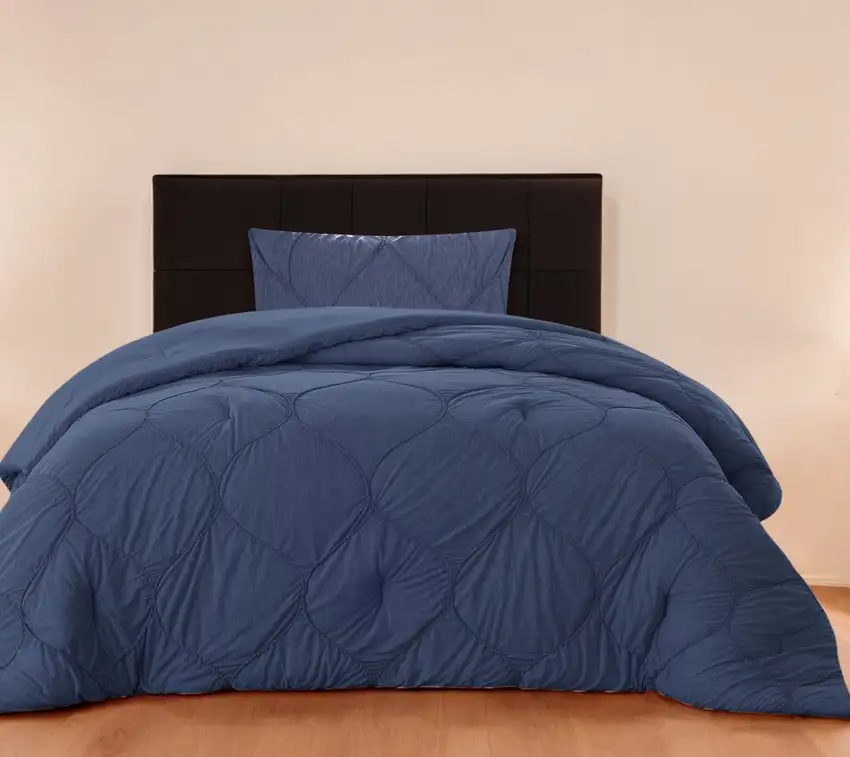 Navy Blue Twin Polyester 180 Thread Count Washable Down Comforter Set Photo 1