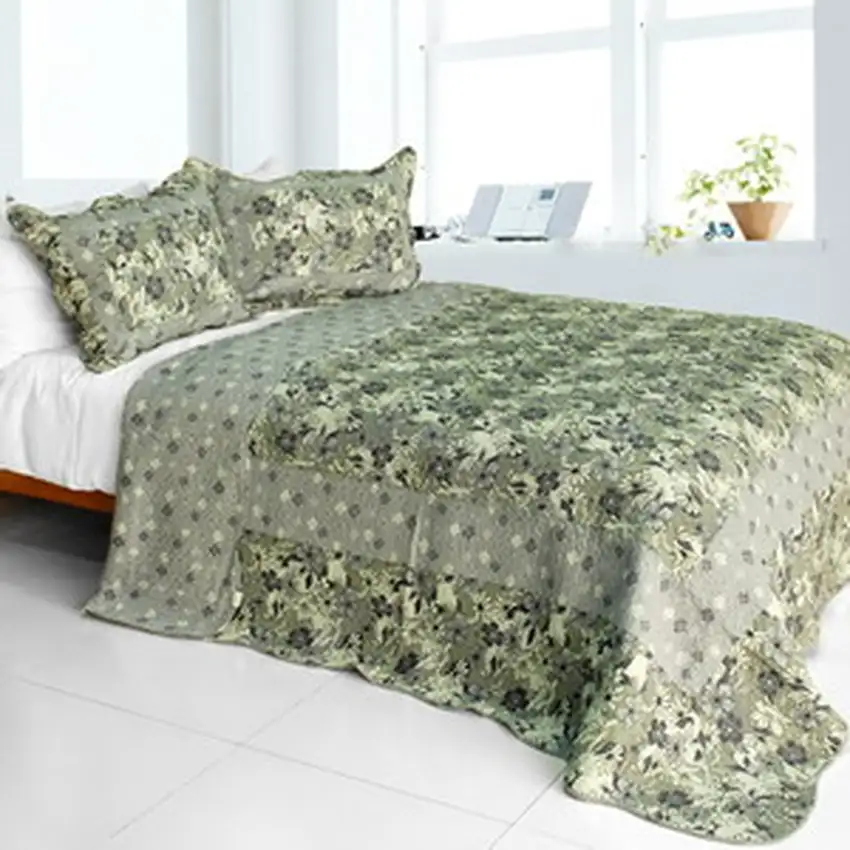 Noble Garden -  Cotton 3PC Vermicelli-Quilted Patchwork Quilt Set (Full/Queen Size) Photo 2
