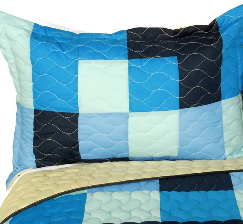 Ocean Star -  3PC Vermicelli-Quilted Patchwork Quilt Set (Full/Queen Size) Photo 2