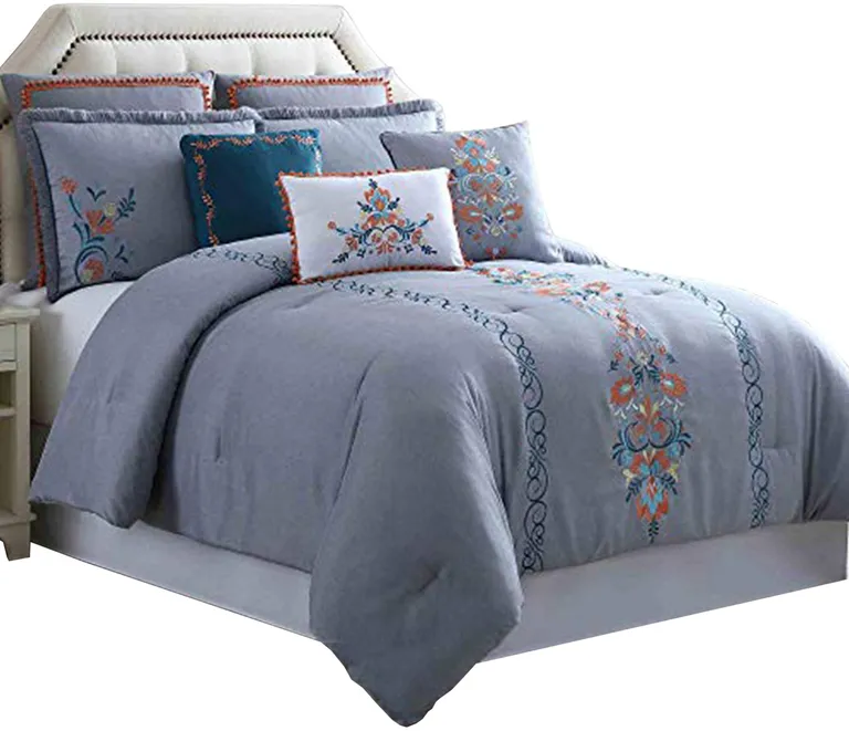 Odense 8 Piece King Comforter Set with Floral Embroidery The Urban Port, Multicolor Photo 1