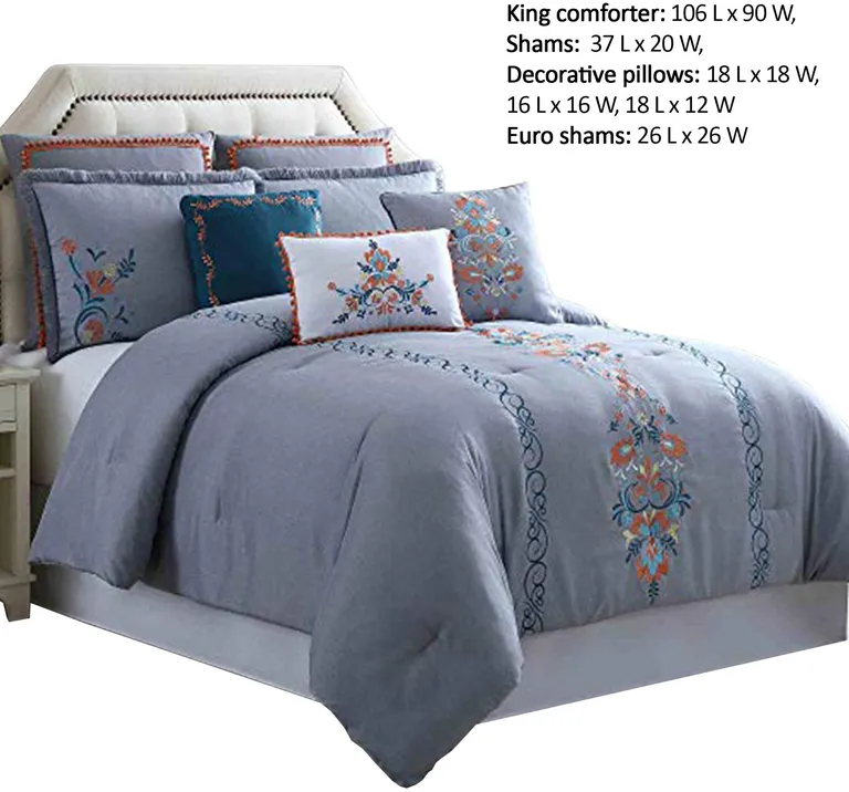 Odense 8 Piece King Comforter Set with Floral Embroidery The Urban Port, Multicolor Photo 2