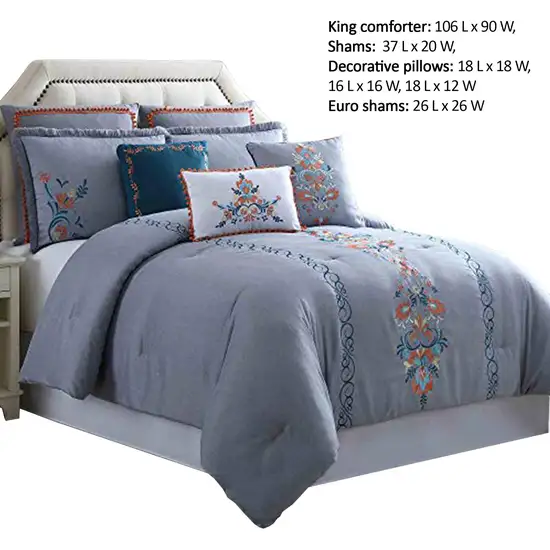 Odense 8 Piece King Comforter Set with Floral Embroidery The Urban Port, Multicolor Photo 2
