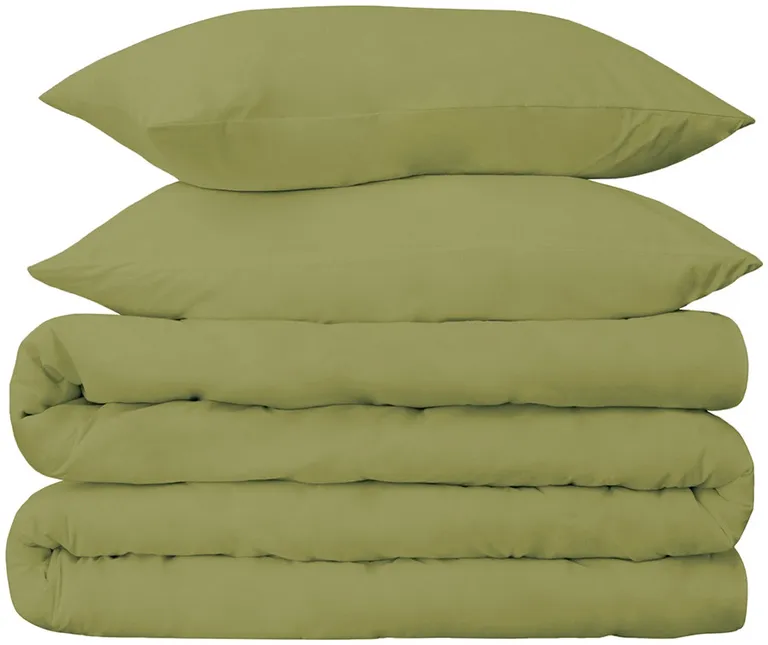 Olive Green King Cotton Blend Washable Duvet Cover Set Photo 1