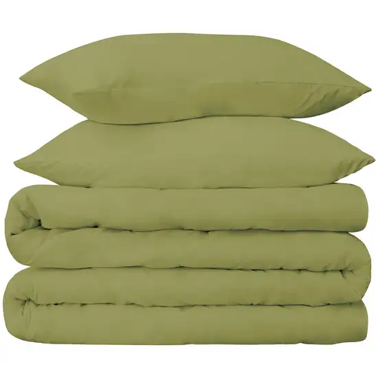 Olive Green King Cotton Blend Washable Duvet Cover Set Photo 1