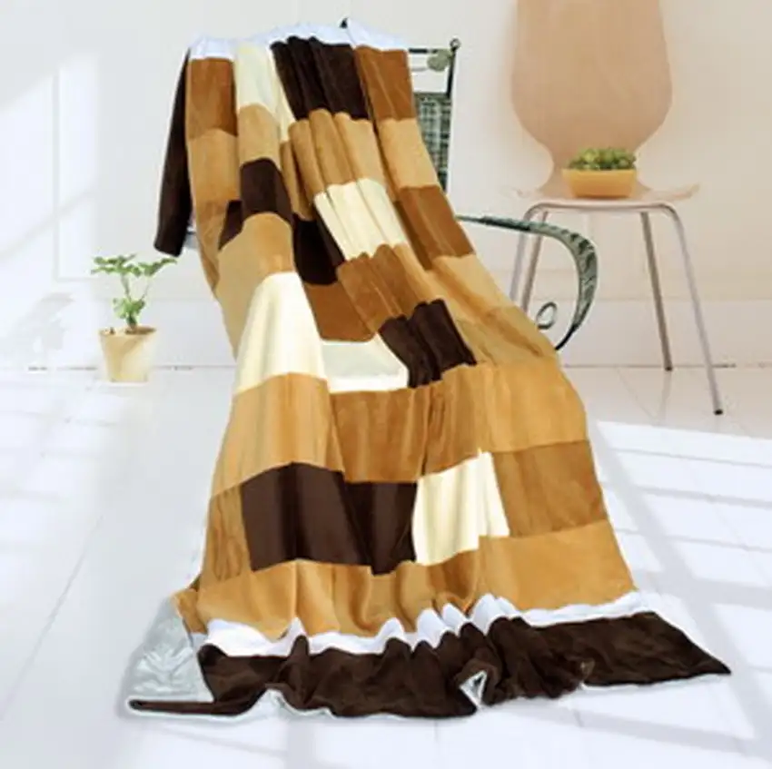 Onitiva - Brown & White -  Soft Coral Fleece Patchwork Throw Blanket (59 by 78.7 inches) Photo 2